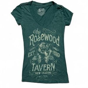 Stranded Rosewood Tavern New Orleans Graphic Tee Women XS Green Excellent Rose